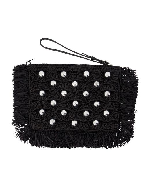 Rabanne Black Rabanne Studded Raffia Clutch