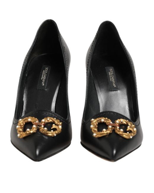 Dolce & Gabbana Black Leather Dg Amore Heels Pumps Shoes 100Lf