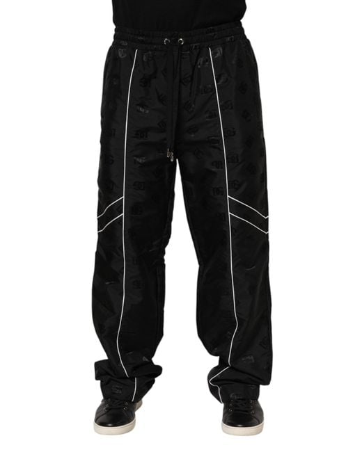 Dolce & Gabbana Black Patterned Relaxed Fit Pants for men