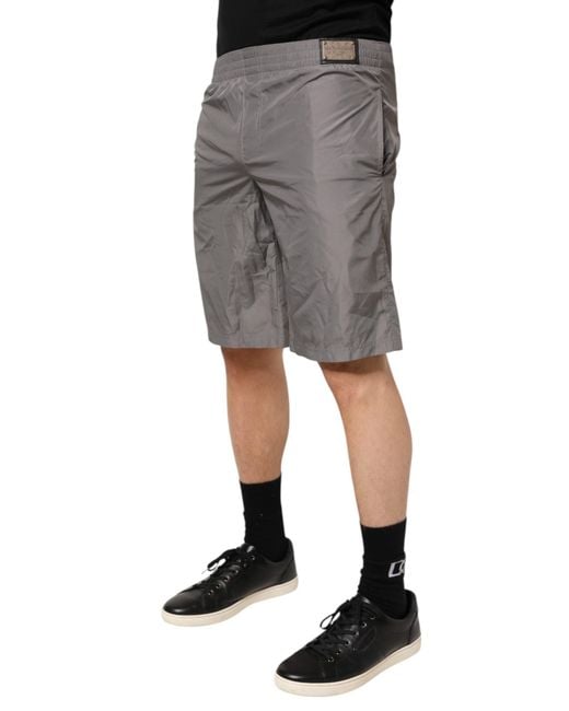 Dolce & Gabbana Gray Light Nylon Elastic Waist Shorts Swimwear for men