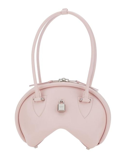 Acne Pink Handbag With Top Handles And Logo Plaque Calf Leather Shoulder Bags