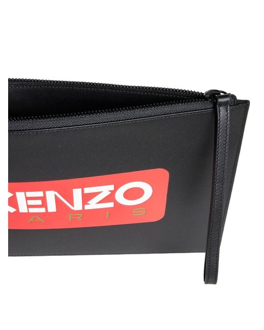 KENZO Red Logo Large Leather Clutch Bag