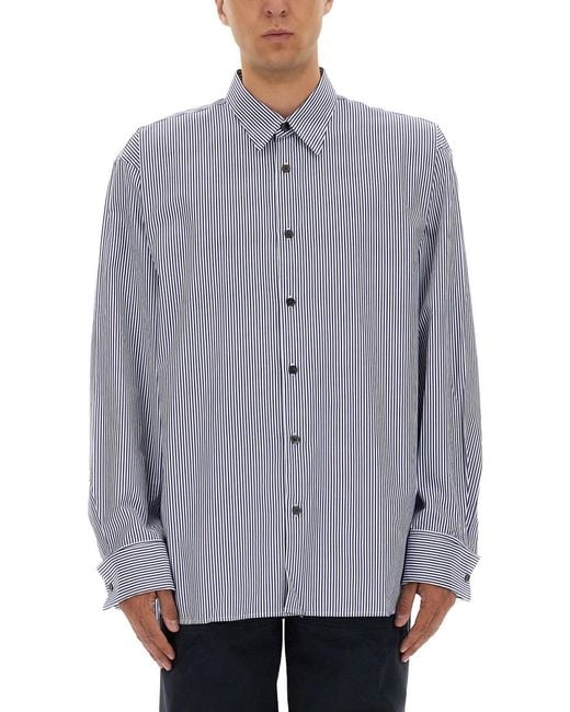 Dries Van Noten Gray Striped Cotton Shirt for men
