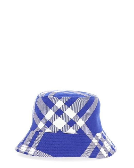 Burberry Blue Bucket Check Hat Polyester Wool