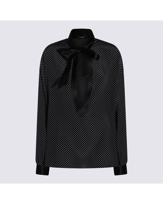 Tom Ford Black Polka Dot Silk Satin Blouse With Lavalliã¨Re Collar