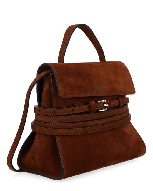 Moschino Brown Handbag Tie Me Small Suede Handbags