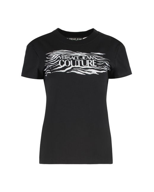 Versace Jeans Couture Black Logo Print T-Shirt Cotton T-Shirts & Jerseys