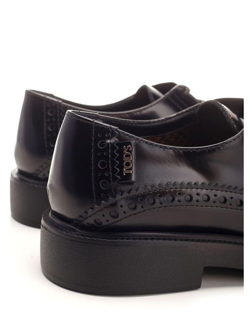 Tod's Black Brushed Calfskin Brogue Shoes