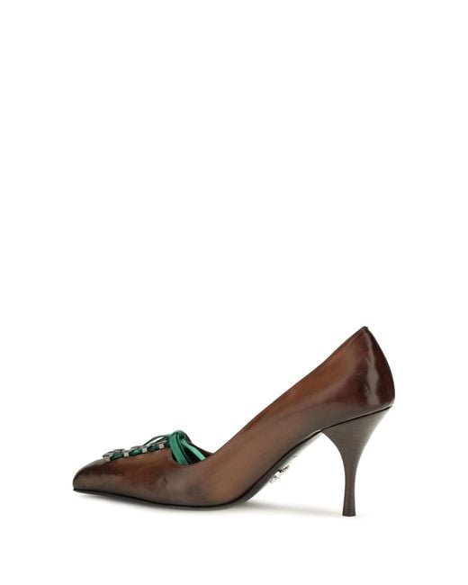 Prada Natural Lace-Up Pumps Leather Calf