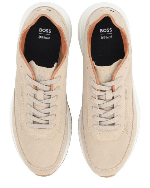 Boss Natural Sneakers Vinston Cow Hide Leather Trainers for men