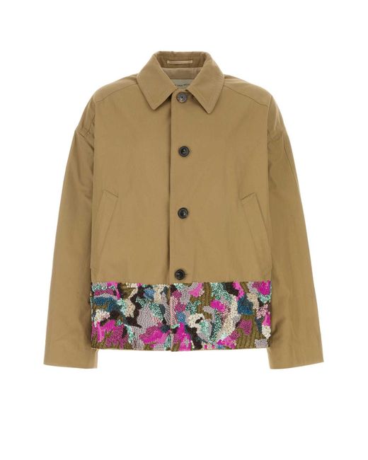 Dries Van Noten Green Camel Cotton Robinson Overcoat for men