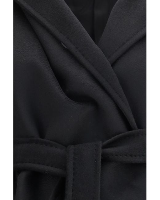 Max Mara Black Wool Drap Robe Coat