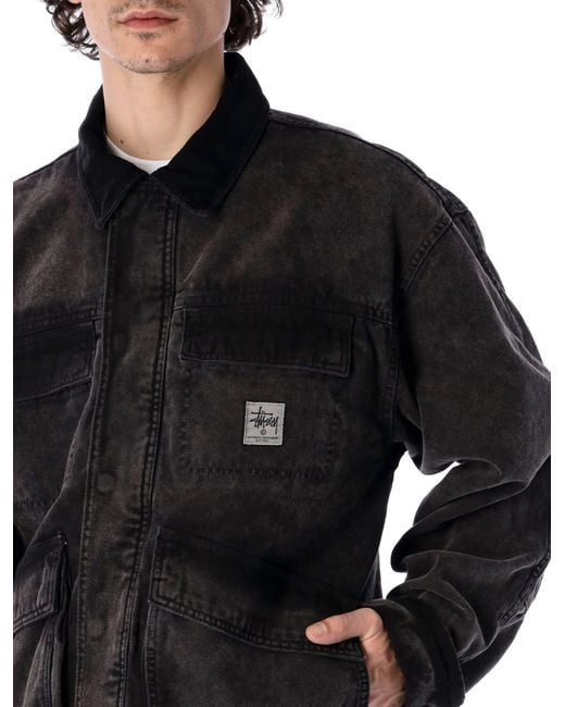 Stussy Washed Canvas Shop Jacket in Black for Men   Lyst
