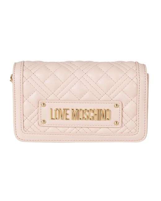 Love Moschino Natural Logo Plaque Quilted Shoulder Bag