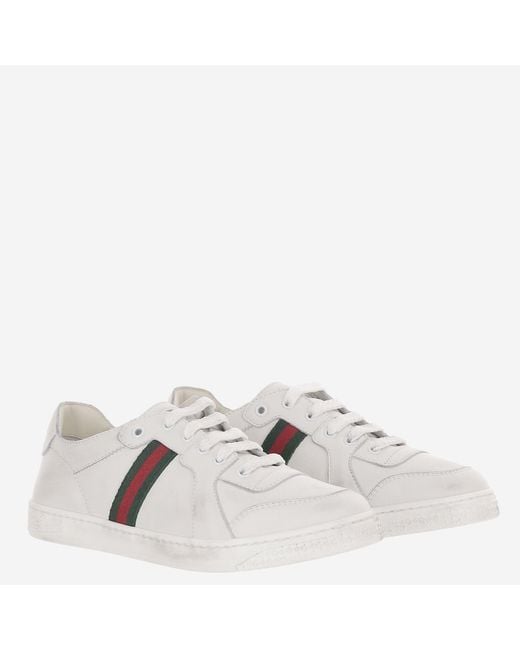Gucci White Sneakers Stretch Leather Trainers for men