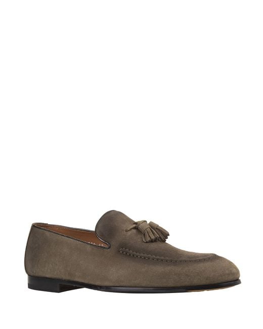 Doucal's Gray Mud Suede Loafers With Tassels for men