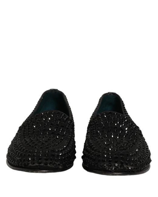 Dolce & Gabbana Black Rhinestone Embellished Loafers Shoes Leather for men
