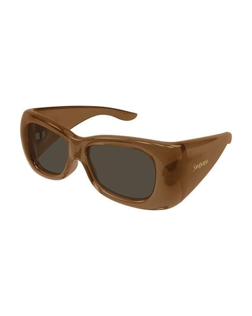 Saint Laurent Brown Sunglasses Square Full Rim, Shiny Frame And Lens Sl901Howl017
