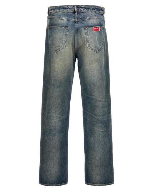 KENZO Blue Stone Bleach Asagao Straight Jeans for men