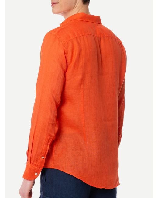 Mc2 Saint Barth Orange Water Linen Pamplona Shirt