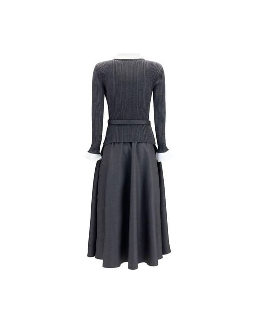 Self-Portrait Blue Midi Dress, Knit And Twill