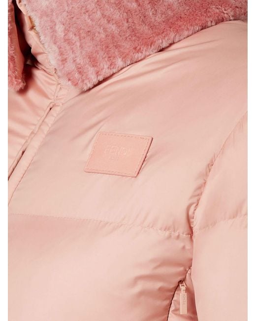 Fendi Pink Technical Fabric And Shearling Down Jacket