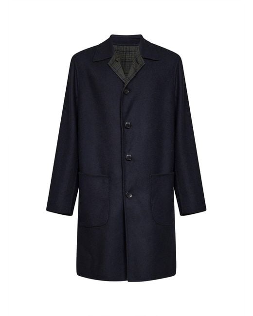 Etro Blue Wool Blend Reversible Coat for men