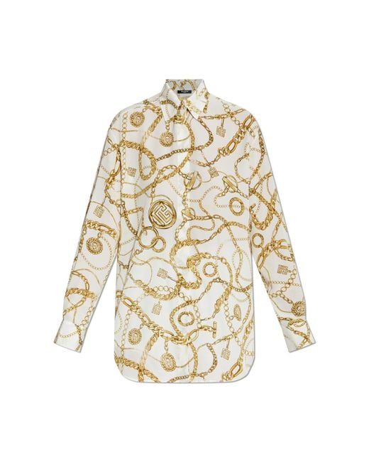 Balmain White Silk Shirt With Print