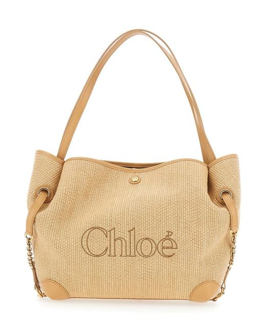 Chloé Natural Tote Bag Clover Fabric (Raffia Effect)