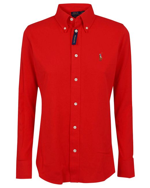 Polo Ralph Lauren Red Ls Knt Ox St-Long Sleeve-Button Front Shirt