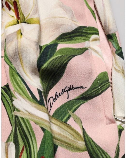 Dolce & Gabbana Green Lilium Print High Waist Pencil Skirt Silk Elastane