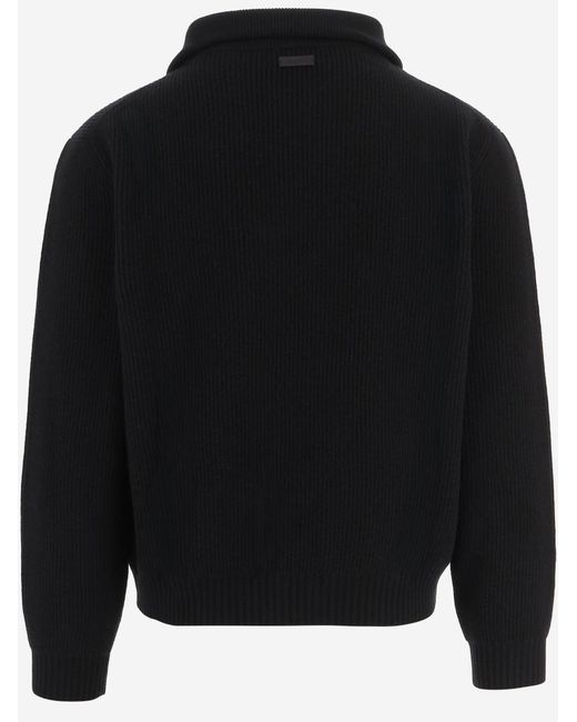 Saint Laurent Black Sweater Half-Zip Ribbed Wool for men