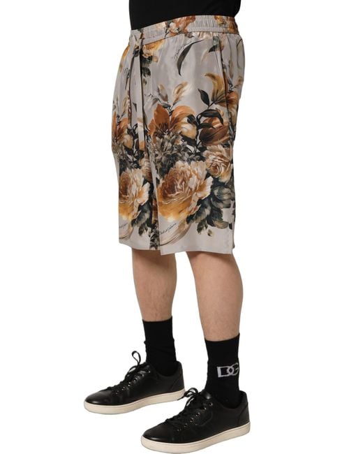 Dolce & Gabbana Natural Floral Print Silk Bermuda Shorts for men