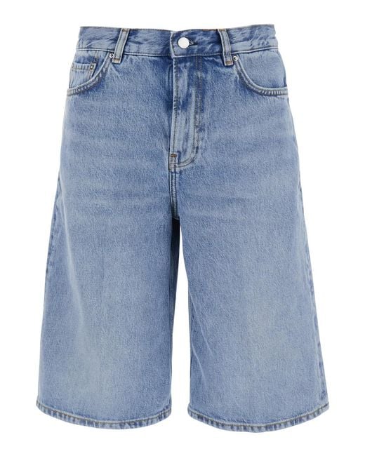 Totême Blue Knee-Length Denim Shorts Organic Cotton Jean