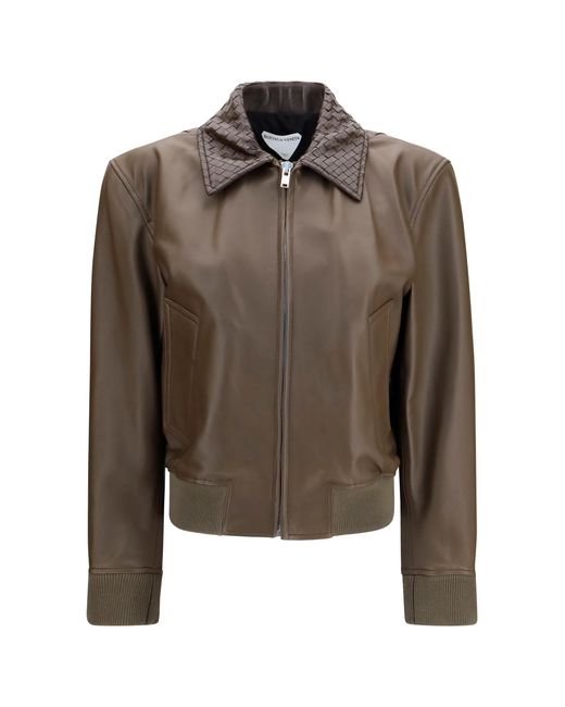 Bottega Veneta Brown Leather Jacket Glossy Lambskin Shirt