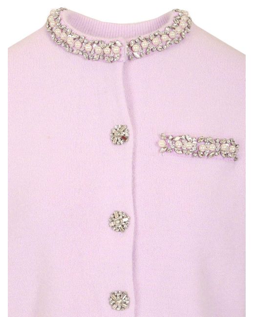 Self-Portrait Pink Crystal Trim Cardigan