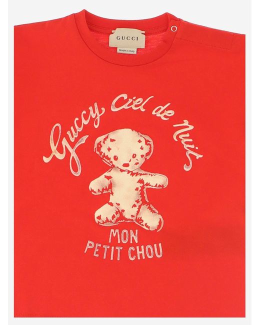 Gucci Red Bear Print T-Shirt Cotton T-Shirts for men