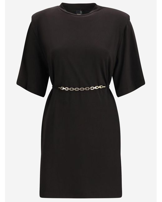 Pinko Black Short Dress With Structured Shoulders Acetate