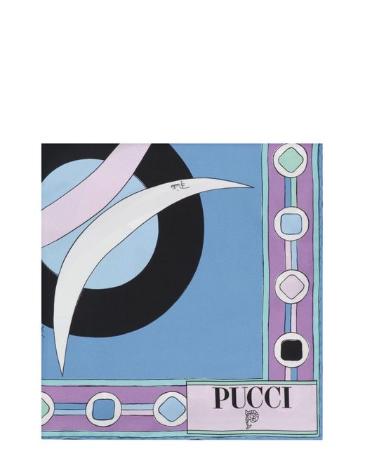 Emilio Pucci Blue Printed Silk Scarf