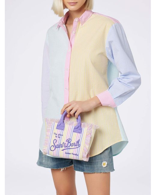 Mc2 Saint Barth Blue Striped Terry Embossed Mini Vanity Bag