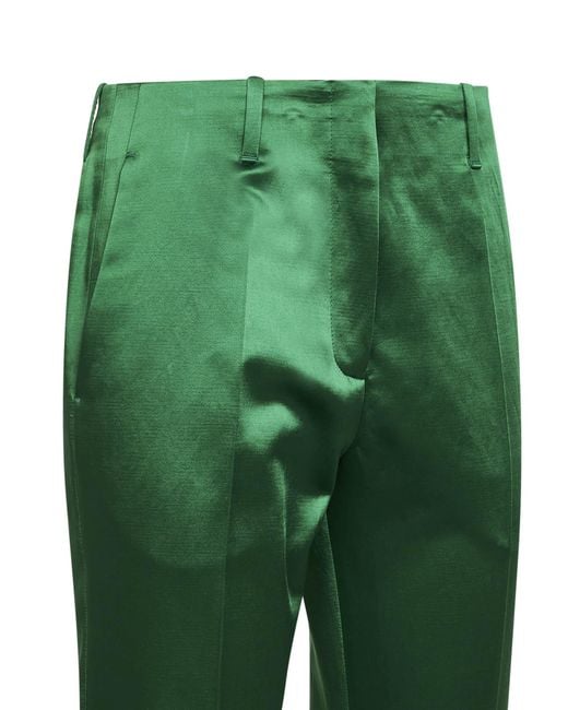 Dries Van Noten Green Satin Bootcut Trousers