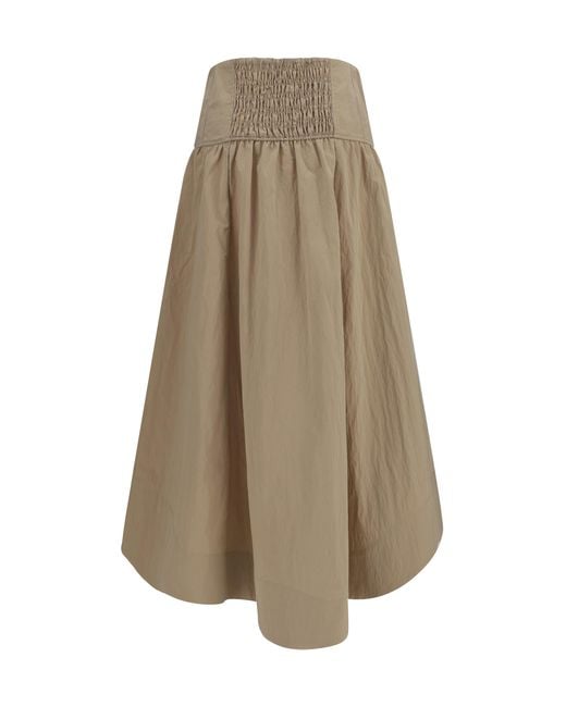 Ganni Natural Corset-Detail And Ruched Midi Skirt Cotton; Polyamide
