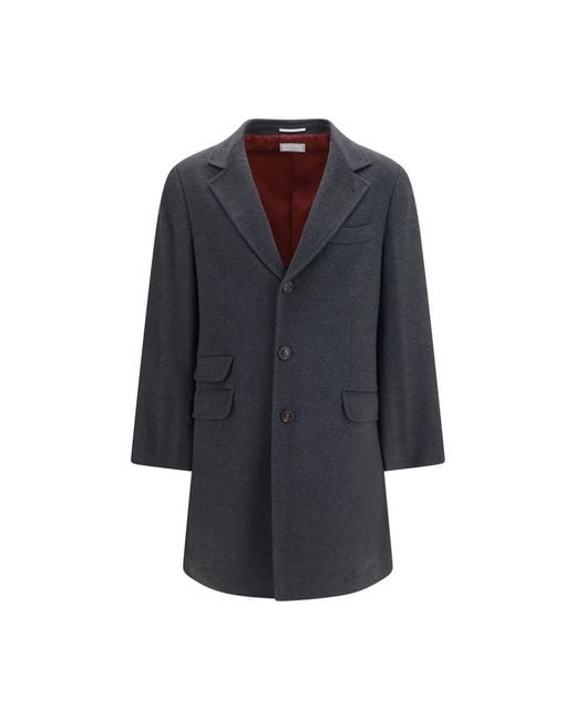 Brunello Cucinelli Blue Gray Cashmere Coat for men