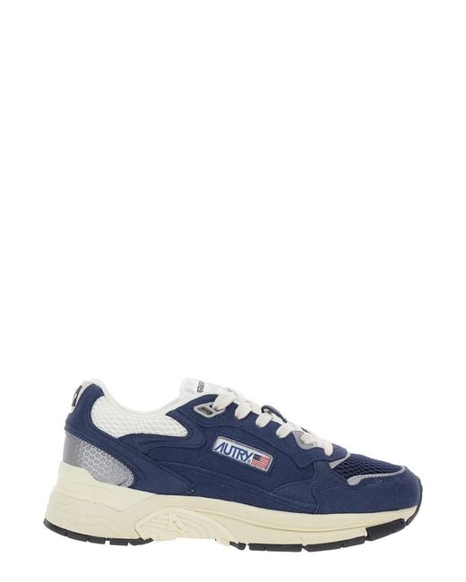 Autry Blue 'Hyperway' Low Top Sneakers With Logo Patch On The Side And