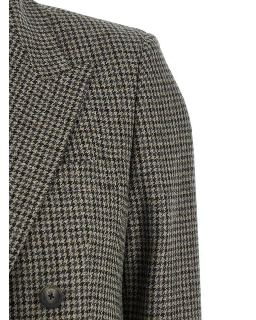 Tagliatore Gray Double-Breasted Jacket With Notched Revers And All-Over Check Motif