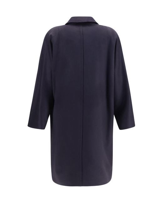 Max Mara Blue Double-Breasted Wool Coat Fleece (Ovis Aries)