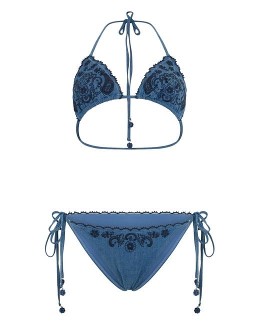 Zimmermann Blue Two-Piece Swimsuit Cotton Bikinis