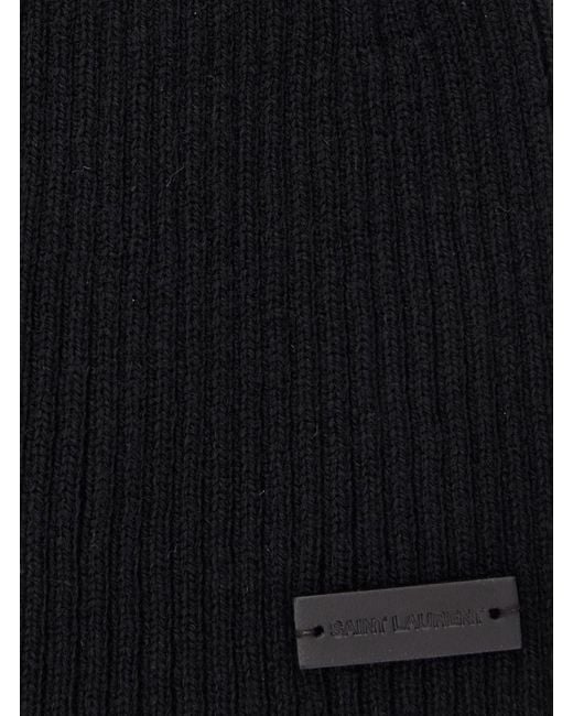 Saint Laurent Blue Beanie With Logo Patch for men