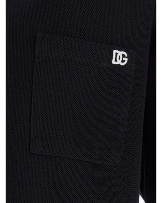 Dolce & Gabbana Black Crewneck T-Shirt With Logo Embroidery On The Front for men