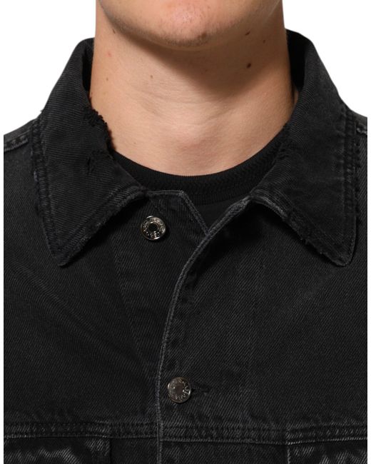 Dolce & Gabbana Black Cotton Stretch Denim Blouson Jacket Co+02 Clothing for men